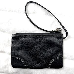 LEVENGER Black Buttery Soft Genuine Leather Wristlet Purse With Contrast Stitch